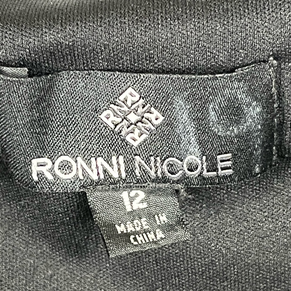 Ronni Nicole Dress Size 12 Black Ruched Asymmetric Stretch Knit Mini Lined - Picture 7 of 9